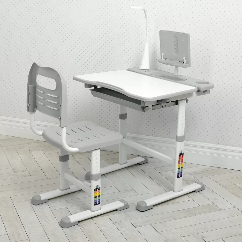 Регульована парта дитяча зі стільчиком, лампою та підставкою | Стіл письмовий регульований