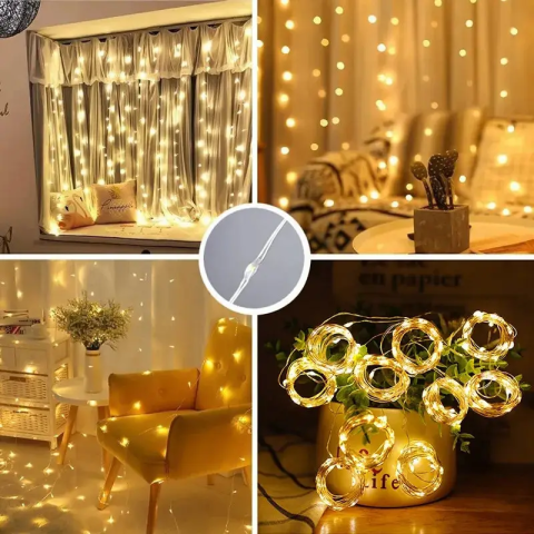 Гірлянда Водоспад USB штора 3х2м, білий теплий, 200 LED + пульт / Новорічна світлодіодна гірлянда на вікно — 9