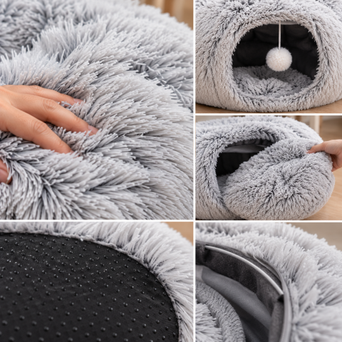 Лежанка для кошек и собак / Домик 3в1 с игровым туннелем 84×26 см — 6