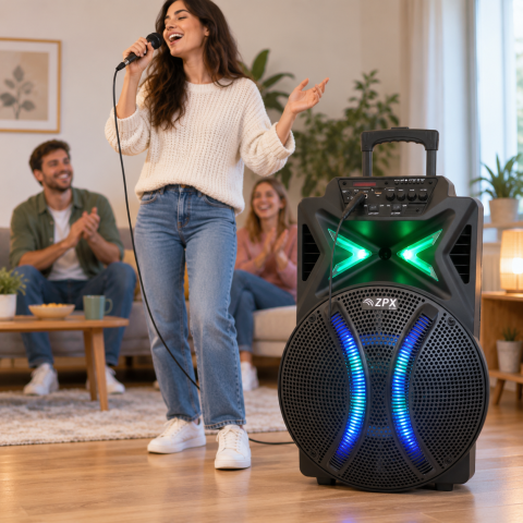 Портативная аккумуляторная колонка ZPX Audio 7783 Bluetooth, USB, SD, FM с LED-подсветкой и микрофоном — 2