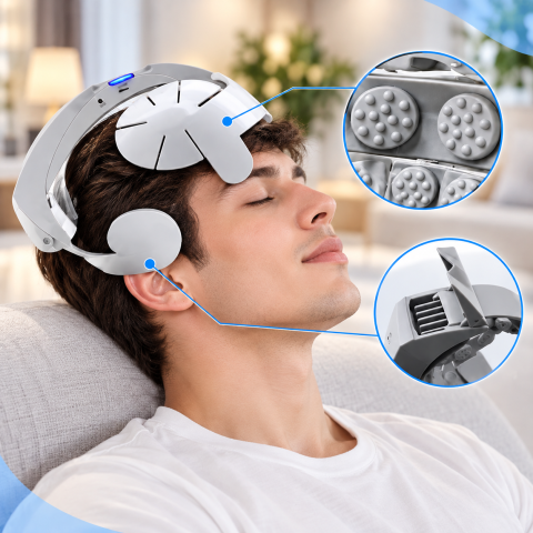 Електронний масажний шолом для голови та шиї / Масажер для голови Easybrain Маssаgеr LY-617Е — 2
