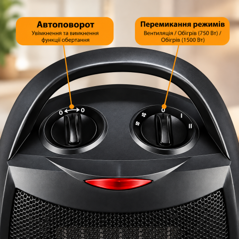 Тепловентилятор керамічний Sruima NSB-150-BL /  Електричний обігрівач 3 режими / Дуйчик з регулюванням 1500 Вт — 4