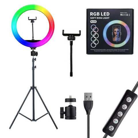 Кольцевая лампа со Штативом RGB 36 см,Светодиодная LED лампа,Кольцевой свет,Разноцветная лампа блогера — 17