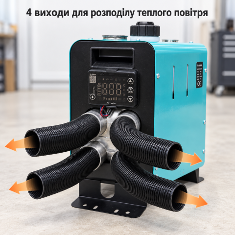 Автономний дизельний обігрівач 5000 Вт 12/24/220 В з LCD-дисплеєм 4 виходи повітря  + пульт ДК — 4