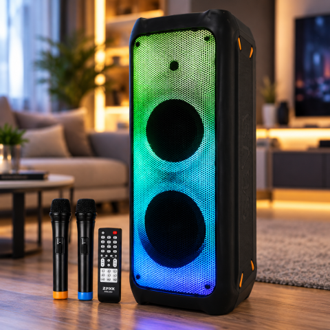 Портативна акустична система ZPX ZX-7779 400 Вт  / Бездротова колонка з LED-підсвіткою + 2 бездротові мікрофони — 1