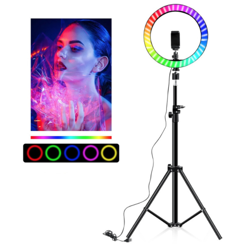Кольцевая лампа со Штативом RGB 36 см,Светодиодная LED лампа,Кольцевой свет,Разноцветная лампа блогера — 16