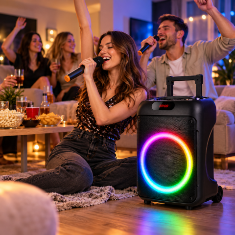 Портативна Bluetooth-колонка Wireless Speaker TTD-1209 / Акустична система 12" з RGB-підсвічуванням 40 Вт + 2 бездротові мікрофони — 2