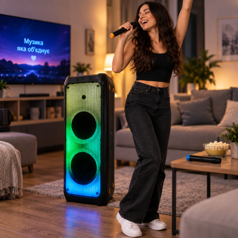 Портативна акустична система ZPX ZX-7779 400 Вт  / Бездротова колонка з LED-підсвіткою + 2 бездротові мікрофони — 2
