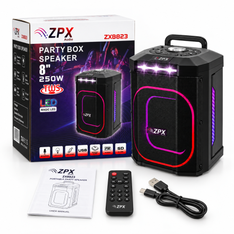 Портативная акустическая система ZPX ZX8823 8" Bluetooth 5.0 TWS / Колонка с LED-подсветкой 250 Вт 3600mAh — 4