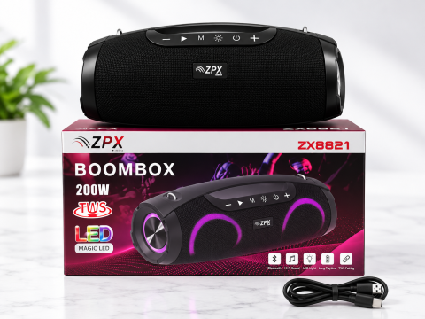 Акустична система ZX-8821 Bluetooth 20 Вт 8" / Портативна колонка з LED-підсвічуванням TWS USB FM — 3