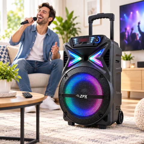 Портативна колонка ZPX Audio ZX-7780 BT з мікрофоном USB/Bluetooth/FM/LED/TWS 350W + пульт ДК — 3