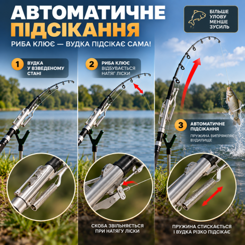 Удочка самоподсекающая телескопическая 2,1м с пружинным механизмом — 4