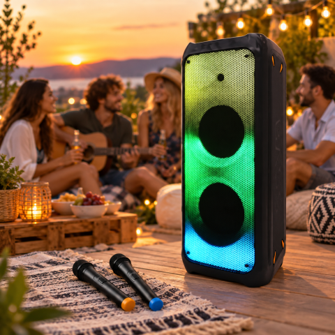Портативна акустична система ZPX ZX-7779 400 Вт  / Бездротова колонка з LED-підсвіткою + 2 бездротові мікрофони — 3