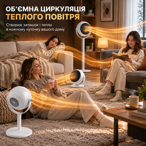 Підлоговий тепловентилятор 800 Вт / Обігрівач з регулюванням висоти та кута нахилу — 4