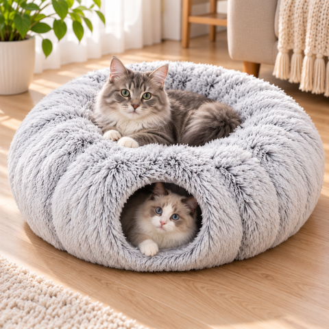 Лежанка для кошек и собак / Домик 3в1 с игровым туннелем 84×26 см — 3