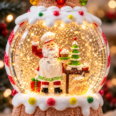 Ночник XMAS WDL-25015A "Кекс" 22,3 см / Новорічна куля з підсвічуванням та ефектом снігу — 2