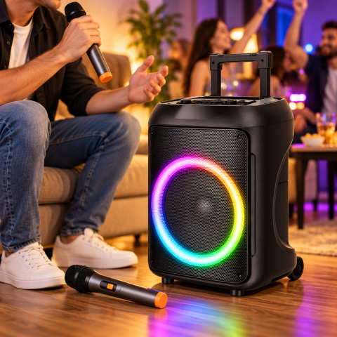 Портативна Bluetooth-колонка Wireless Speaker TTD-1209 / Акустична система 12" з RGB-підсвічуванням 40 Вт + 2 бездротові мікрофони — 4