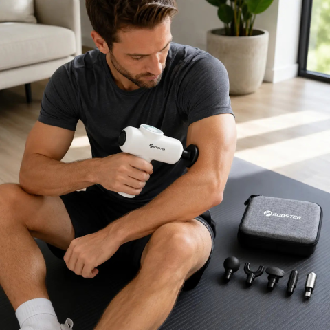 Массажный аккумуляторный пистолет Booster Mini V2 / Массажер ударный Fascial Gun Maxtop 25 Вт 7 насадок — 3