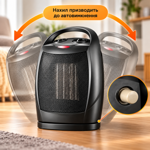 Тепловентилятор керамічний Sruima NSB-150-BL /  Електричний обігрівач 3 режими / Дуйчик з регулюванням 1500 Вт — 5