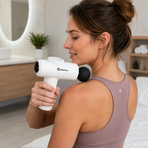 Массажный аккумуляторный пистолет Booster Mini V2 / Массажер ударный Fascial Gun Maxtop 25 Вт 7 насадок — 2