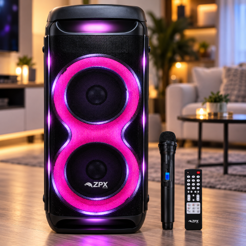 Портативна акустична система ZPX ZX-7792 250 Вт 2×10" Акумуляторна колонка з RGB LED- підсвіткою Bluetooth, TWS +UHF-мікрофон — 1