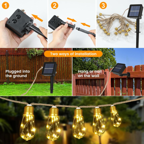 Вулична гірлянда на сонячній батареї 10 м / Гірлянда 16 LED-ламп USB Type-C IP65 — 9