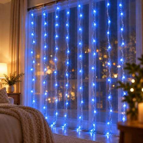 Гирлянда водопад Curtain-Lights Itrains 3×1,5 м Синий — 4