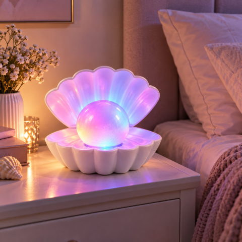 Акумуляторний RGB світильник нічник перлина в раковині / Нічник у спальню / RGB-нічник у вигляді мушлі — 3