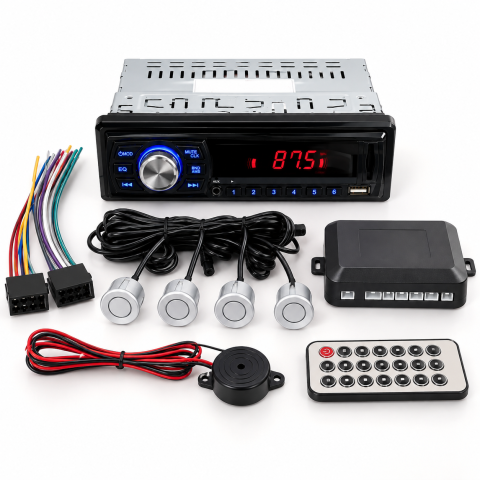 Автомагнитола 1044P + парктроник на 4 датчика / Магнитола в авто 1DIN / Автомагнитола MP3 — 3