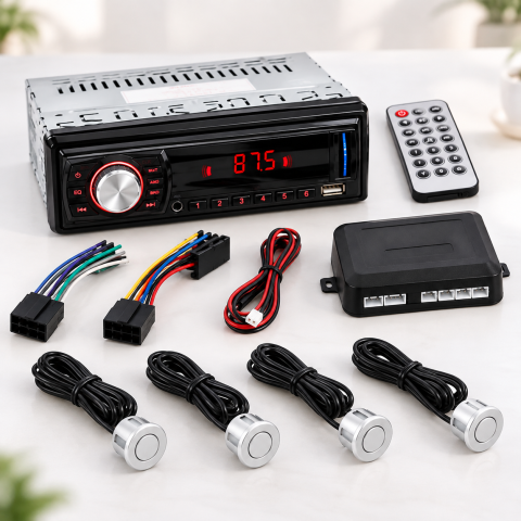 Автомагнитола 1047P + парктроник на 4 датчика / Магнитола в авто 1DIN / Автомагнитола MP3 — 4