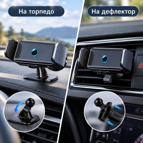 Автомобільний тримач для телефону із замком / Тримач для телефону на торпеду затискач універсальний на електричний дефлектор — 4
