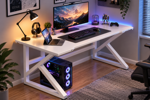 Белый Компьютерный стол Dash S12 / Игровой компьютерный стол 120×60×72,5 см — 3