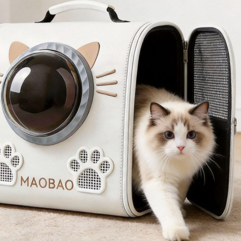 Белый Рюкзак-переноска для кошек S-cat с смотровым окном и вентиляцией — 2