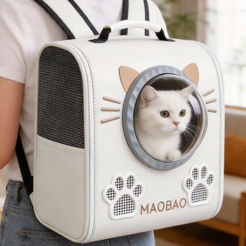 Белый Рюкзак-переноска для кошек S-cat с смотровым окном и вентиляцией — 5