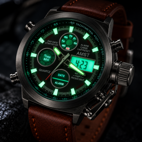 Часы AMST Watch Коричневый / Часы водостойкие со стальным корпусом / Аналоговые наручные часы — 3