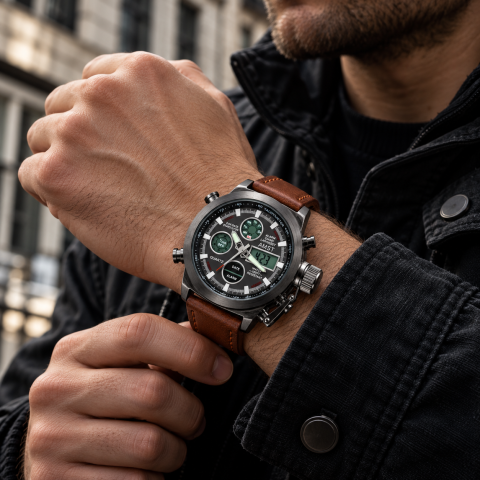 Часы AMST Watch Коричневый / Часы водостойкие со стальным корпусом / Аналоговые наручные часы — 2