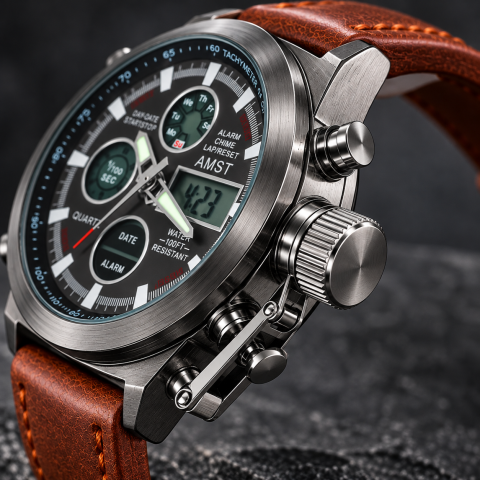 Часы AMST Watch Коричневый / Часы водостойкие со стальным корпусом / Аналоговые наручные часы — 4