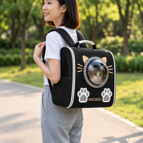 Черный Рюкзак-переноска для кошек S-cat с смотровым окном и вентиляцией — 4