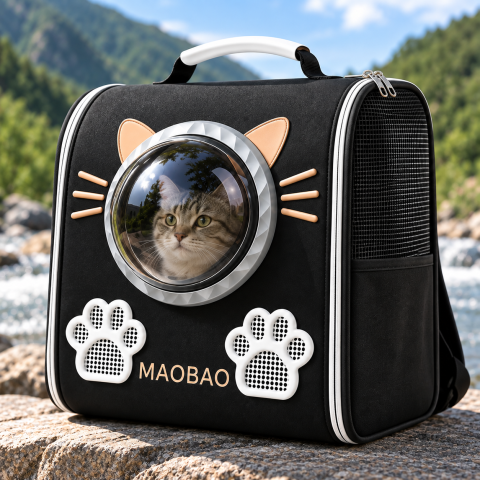 Черный Рюкзак-переноска для кошек S-cat с смотровым окном и вентиляцией — 5
