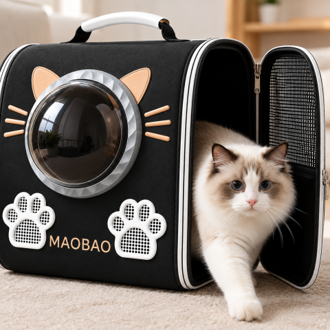 Черный Рюкзак-переноска для кошек S-cat с смотровым окном и вентиляцией — 2