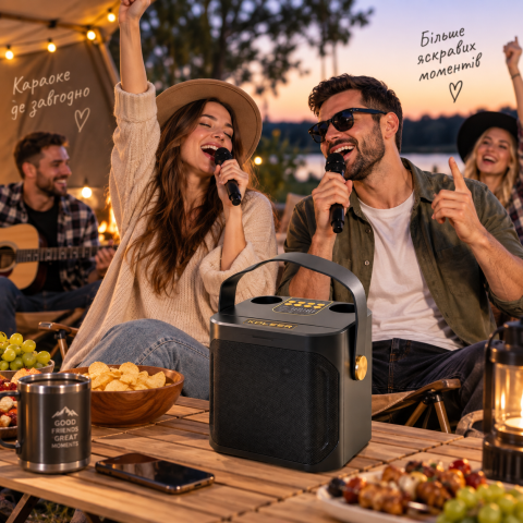Портативная караоке Bluetooth-колонка Koleer+2 беспроводных микрофона 100 Вт — 2
