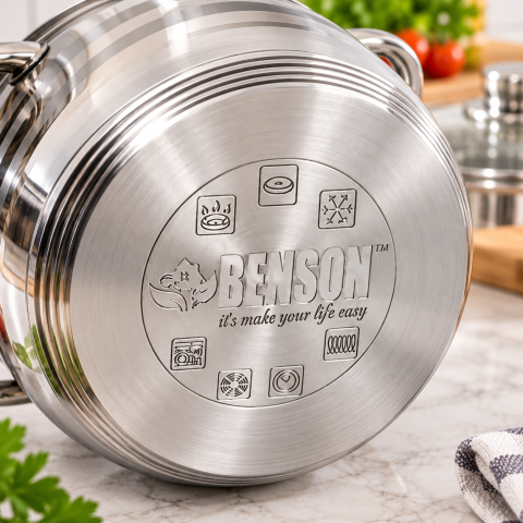 Набор кастрюль Benson BN-198 из нержавеющей стали / Кастрюли с крышками 6 предметов — 3