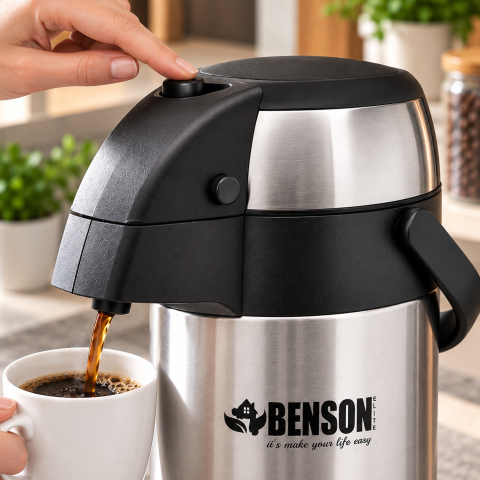 Термос із помпою Benson 3л з нержавіючої сталі з пневмонасосом — 3