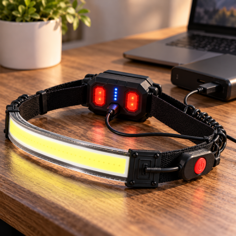 Налобный аккумуляторный фонарь XQ-T1C 26LED / Гибкий фонарь COB-лента с USB-зарядкой 3 режима — 9