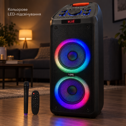 Портативная аккумуляторная колонка с беспроводным микрофоном ZPX ZX-7786 LED подсветка — 4