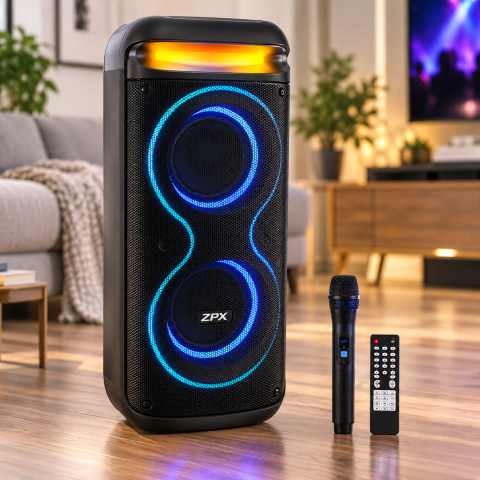 Портативная акустическая система ZPX ZX-7791 250 Вт 800 Вт Мощная колонка PMPO, 2x8", Bluetooth, TWS, LED, UHF-микрофон — 1