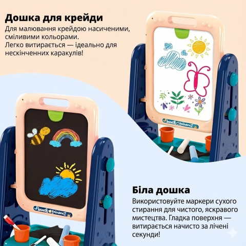 Детский двухсторонний мольберт 4в1 с магнитной доской, доской для рисования, баскетбольным кольцом и мелом — 4