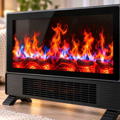 Електричний обігрівач-камін / Обігрівач с LED-імітацією вогню / Підлоговий обігрівач — 4