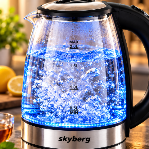 Электрический стеклянный чайник Skyberg SB-303 / Чайник 2 л, 1500 Вт, с подсветкой — 3