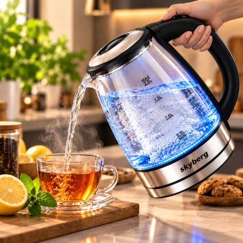 Электрический стеклянный чайник Skyberg SB-303 / Чайник 2 л, 1500 Вт, с подсветкой — 2